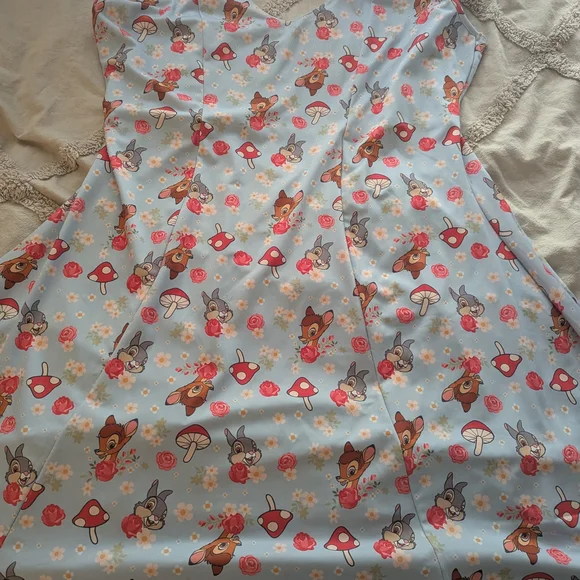 Disney | Dresses | Disney Light Blue Dress With Cartoon And Floral Print